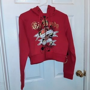 Ed Hardy Broken Hearts Cropped Hoodie
